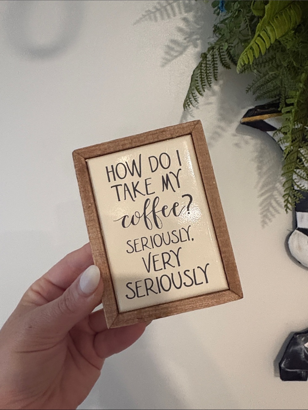Mini Wooden Framed Coffee Sign - Cream & Brown
